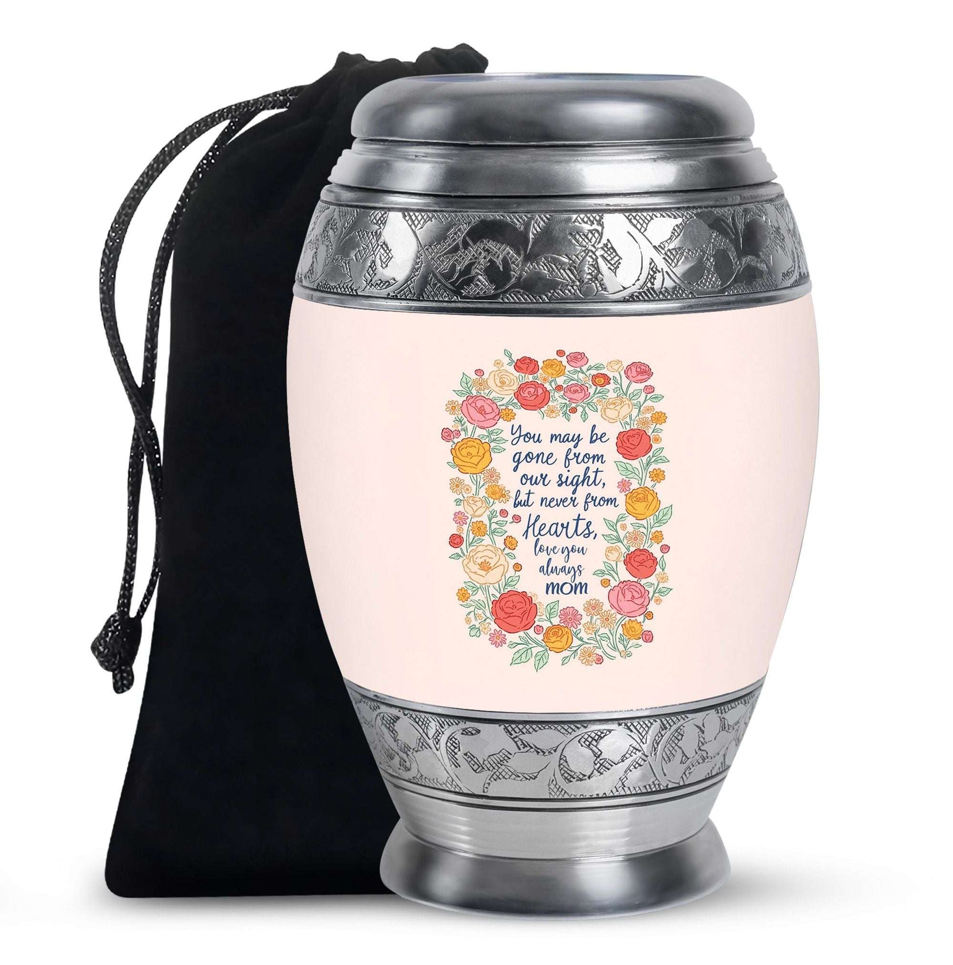Light Pink Cremation Memorial Urn – Pink Floral Tribute with Quote Urn For Mom