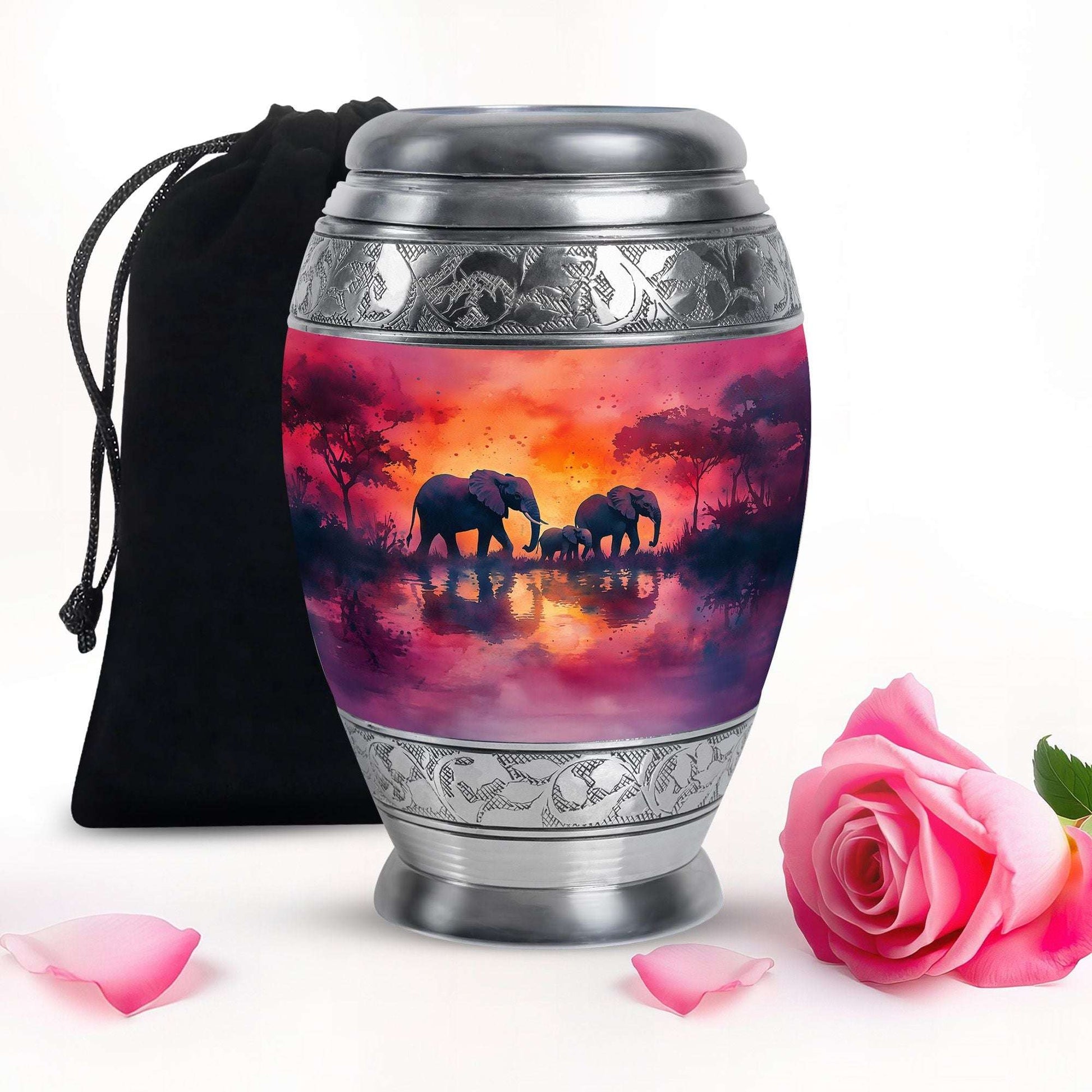 Elephant Family Urn for Ashes – Pink Funeral Urn For Mom Ashes