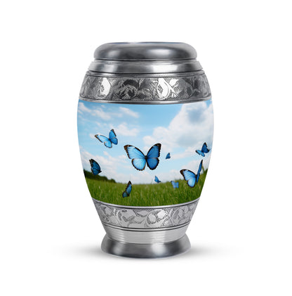 Personalized Blue Butterfly Cremation Urns for Ashes - Enchanting 10-inch - Yatskia