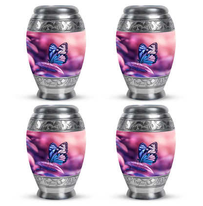 Peony Pink Butterfly Cremation Urn urn with complimentary velvet bag - regal butterfly design with crown-inspired accents - 10 inch aluminum urn for cremated remains