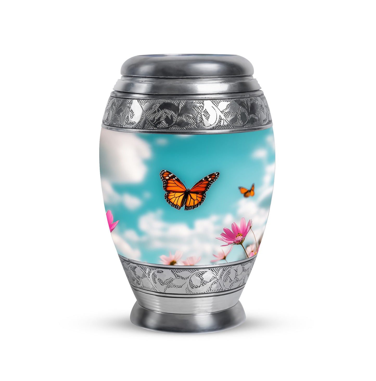 Dignified Teal Butterfly Cremation Urn for Ashes - 10-inch, 200 cu in - Yatskia
