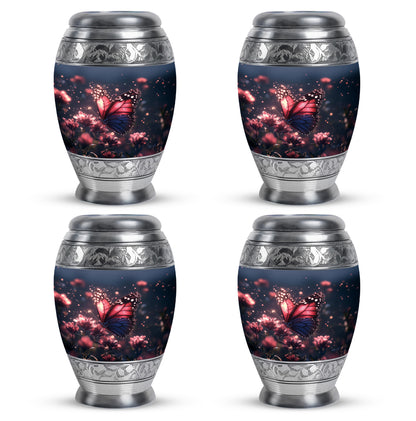 Navy Blue Butterfly Cremation Urn urn with complimentary velvet bag - regal butterfly design with crown-inspired accents - 10 inch aluminum urn for cremated remains