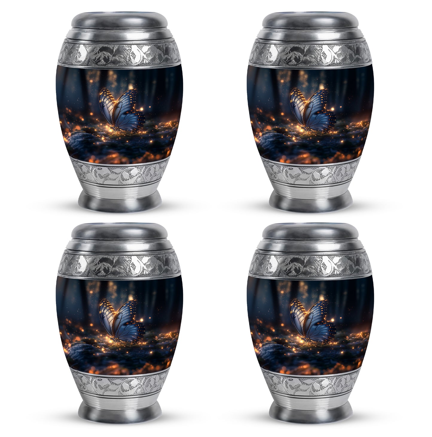 Ebony Butterfly Cremation Urn urn with complimentary velvet bag - regal butterfly design with crown-inspired accents - 10 inch aluminum urn for cremated remains