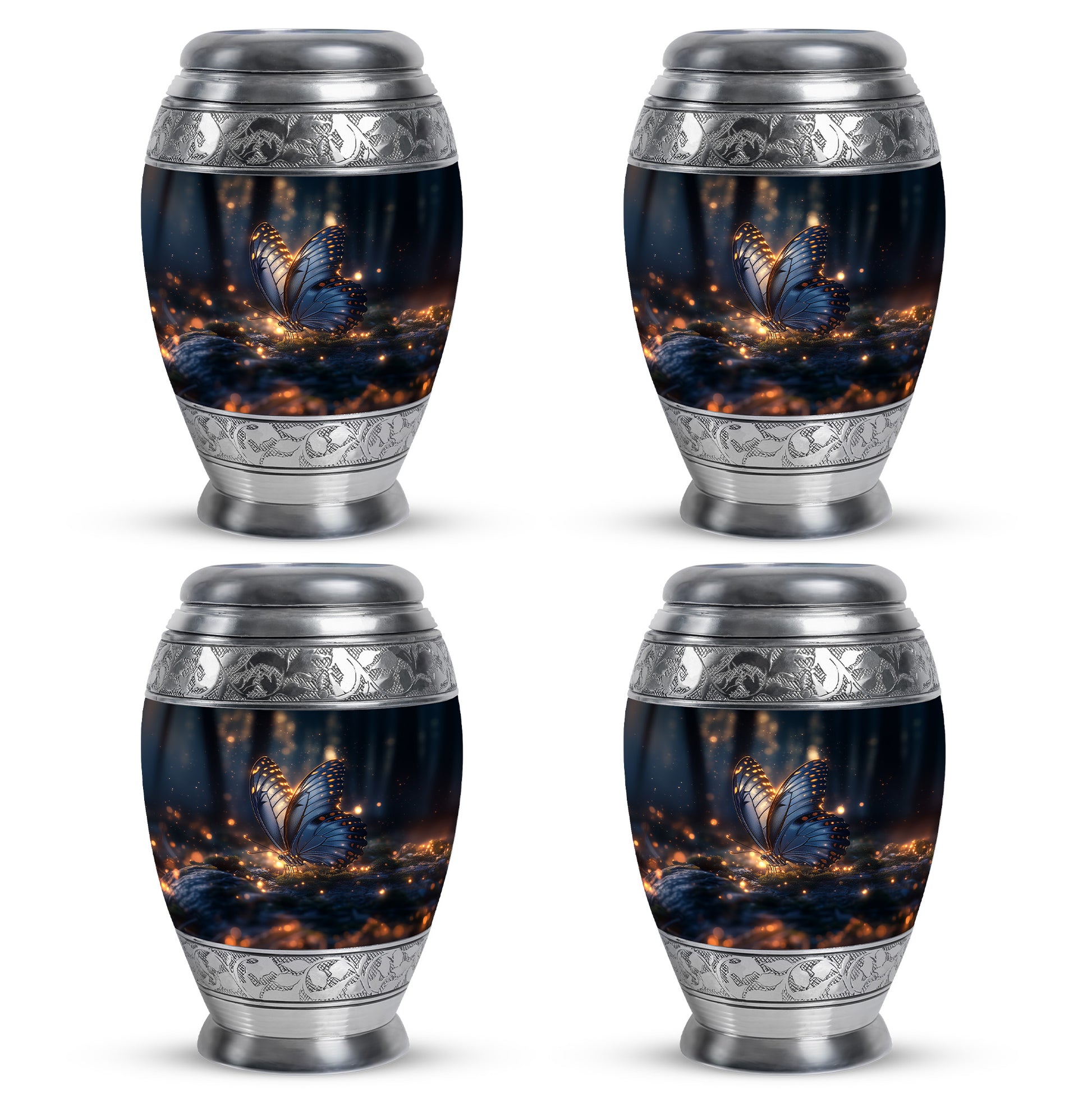 Ebony Butterfly Cremation Urn urn with complimentary velvet bag - regal butterfly design with crown-inspired accents - 10 inch aluminum urn for cremated remains