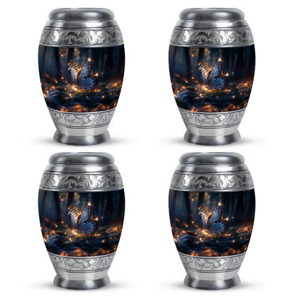 Ebony Butterfly Cremation Urn urn with complimentary velvet bag - regal butterfly design with crown-inspired accents - 10 inch aluminum urn for cremated remains