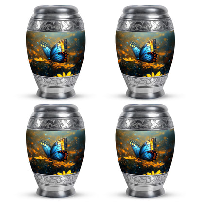 Mist Gray Butterfly Cremation Urn urn with complimentary velvet bag - regal butterfly design with crown-inspired accents - 10 inch aluminum urn for cremated remains
