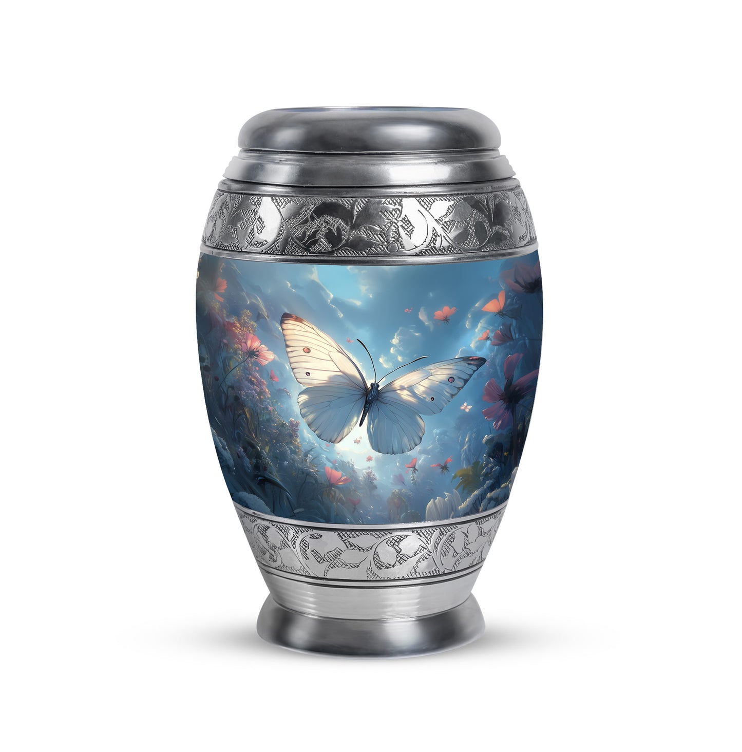 Blue Exquisite Butterfly Memorial Urn for Ashes - 10-inch, 200 cu in - Yatskia
