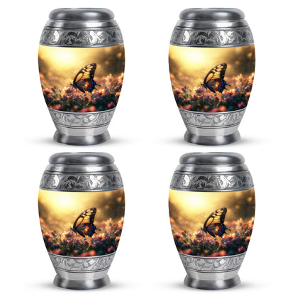 Amber Gold Butterfly Cremation Urn urn with complimentary velvet bag - regal butterfly design with crown-inspired accents - 10 inch aluminum urn for cremated remains