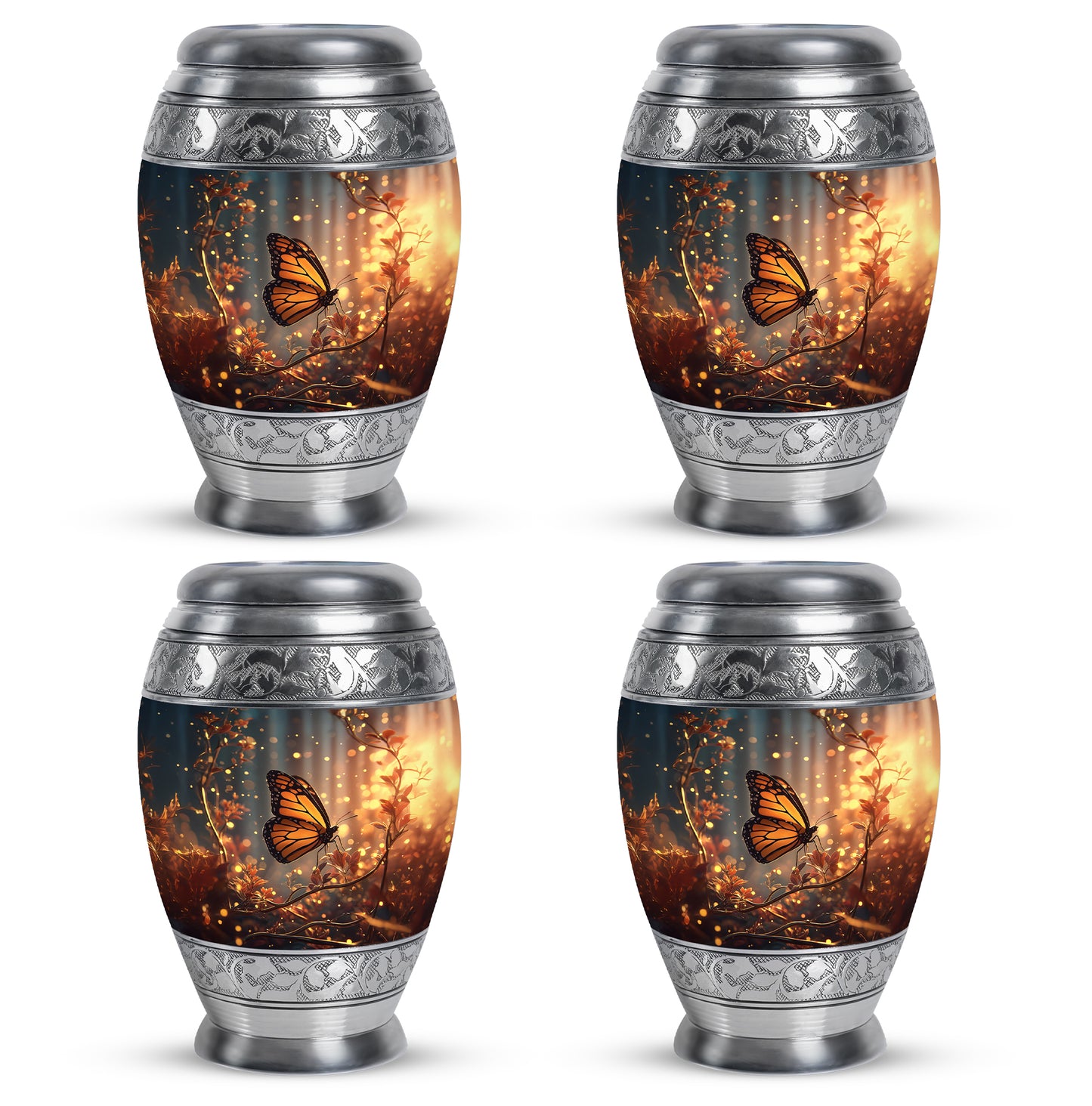 Slate Blue Butterfly Cremation Urn urn with complimentary velvet bag - regal butterfly design with crown-inspired accents - 10 inch aluminum urn for cremated remains