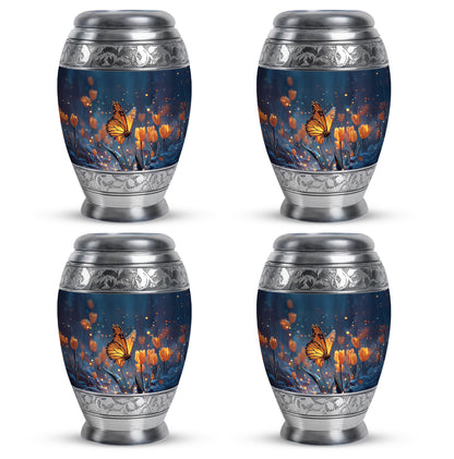 Icy Blue Butterfly Cremation Urn urn with complimentary velvet bag - regal butterfly design with crown-inspired accents - 10 inch aluminum urn for cremated remains