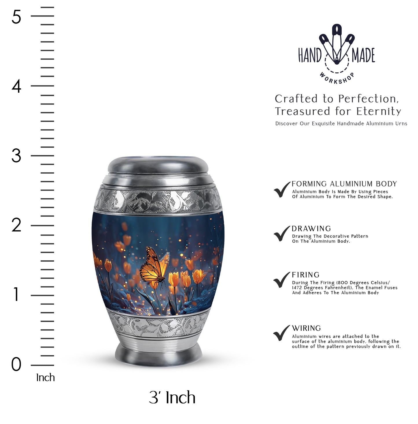Pastel Blue Butterfly Cremation Urn lifestyle display on memorial shelf - regal butterfly design with crown-inspired accents - mini keepsake memorial for portion of cremation ashes