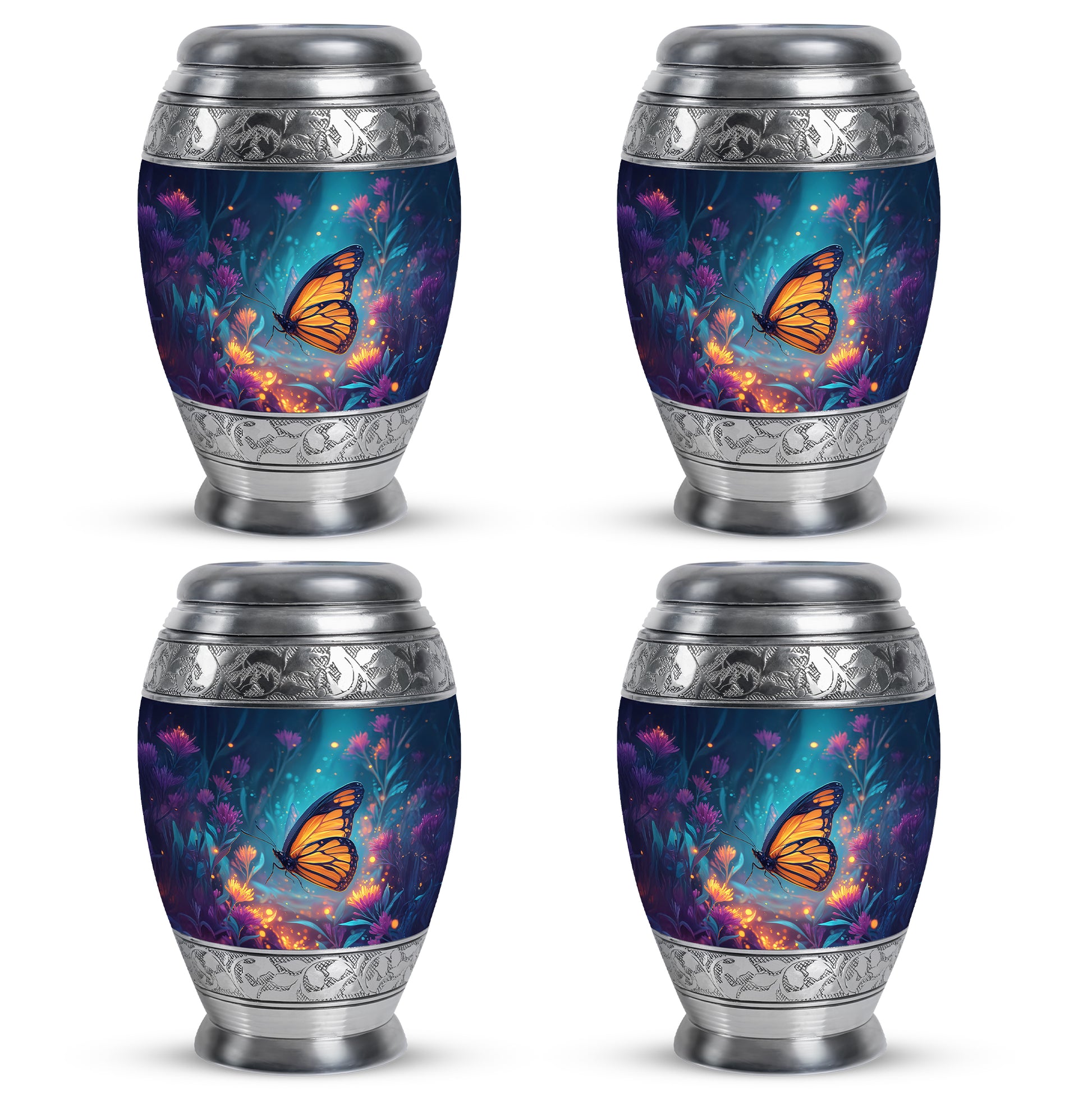 Azure Butterfly Cremation Urn urn with complimentary velvet bag - regal butterfly design with crown-inspired accents - 10 inch aluminum urn for cremated remains