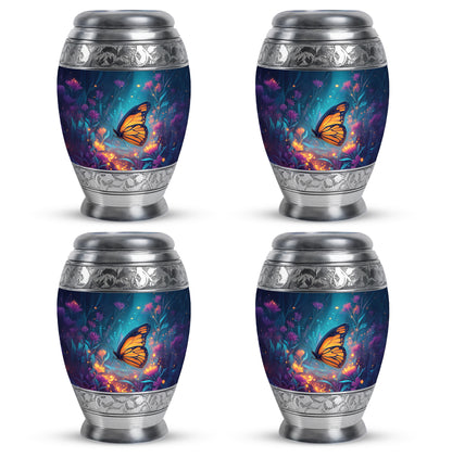 Azure Butterfly Cremation Urn urn with complimentary velvet bag - regal butterfly design with crown-inspired accents - 10 inch aluminum urn for cremated remains