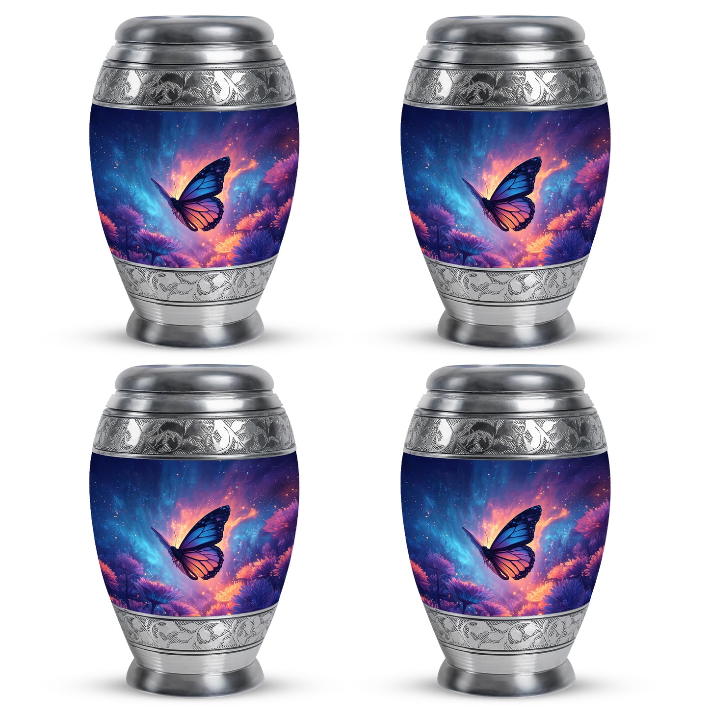Sky Blue Butterfly Cremation Urn urn with complimentary velvet bag - regal butterfly design with crown-inspired accents - 10 inch aluminum urn for cremated remains