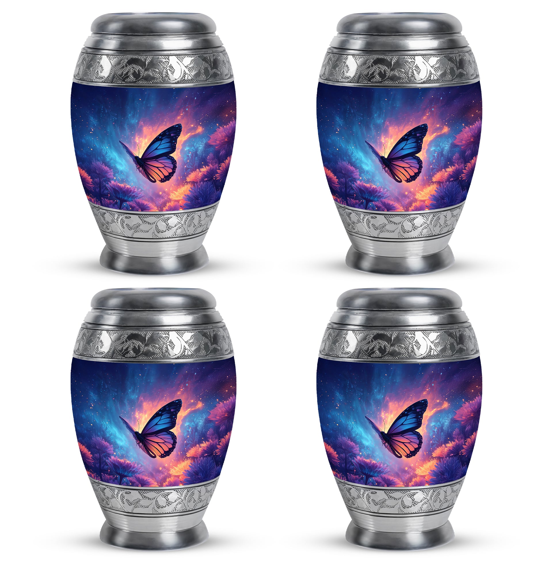 Sky Blue Butterfly Cremation Urn urn with complimentary velvet bag - regal butterfly design with crown-inspired accents - 10 inch aluminum urn for cremated remains