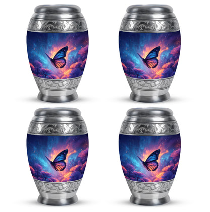 Sky Blue Butterfly Cremation Urn urn with complimentary velvet bag - regal butterfly design with crown-inspired accents - 10 inch aluminum urn for cremated remains