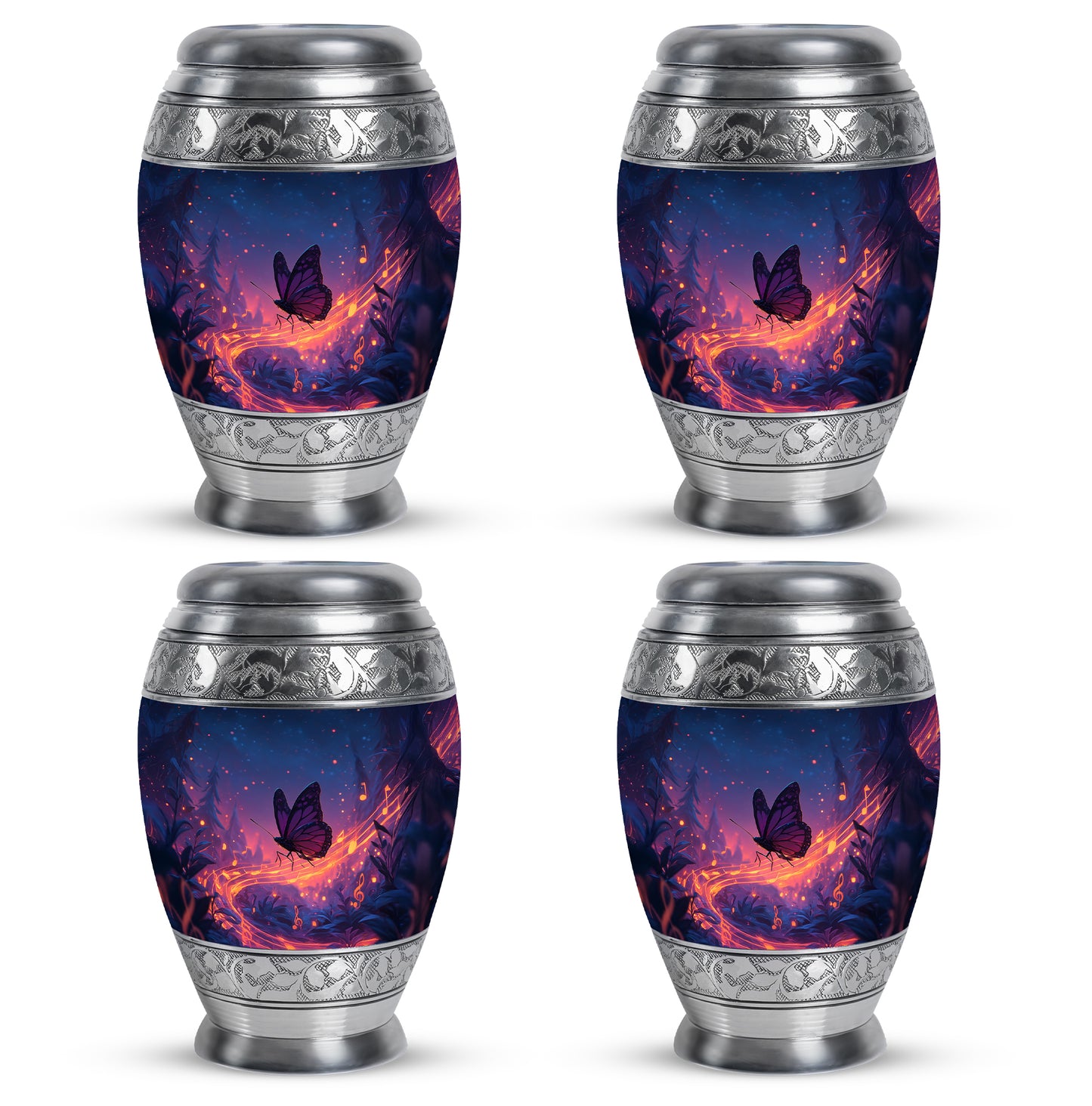 Slate Blue Butterfly Cremation Urn urn with complimentary velvet bag - regal butterfly design with crown-inspired accents - 10 inch aluminum urn for cremated remains
