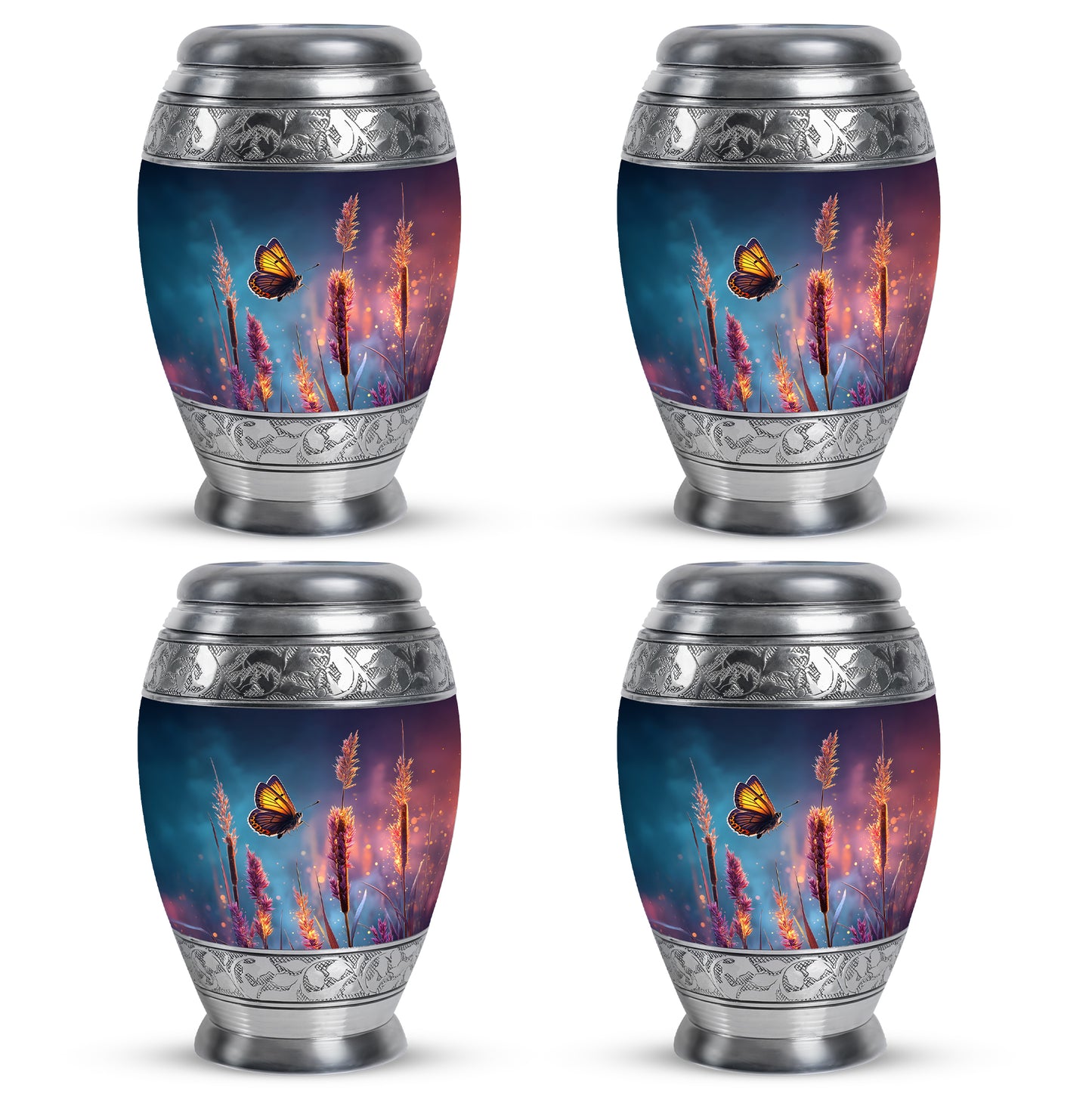 Indigo Butterfly Cremation Urn urn with complimentary velvet bag - regal butterfly design with crown-inspired accents - 10 inch aluminum urn for cremated remains