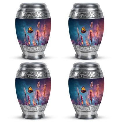 Indigo Butterfly Cremation Urn urn with complimentary velvet bag - regal butterfly design with crown-inspired accents - 10 inch aluminum urn for cremated remains