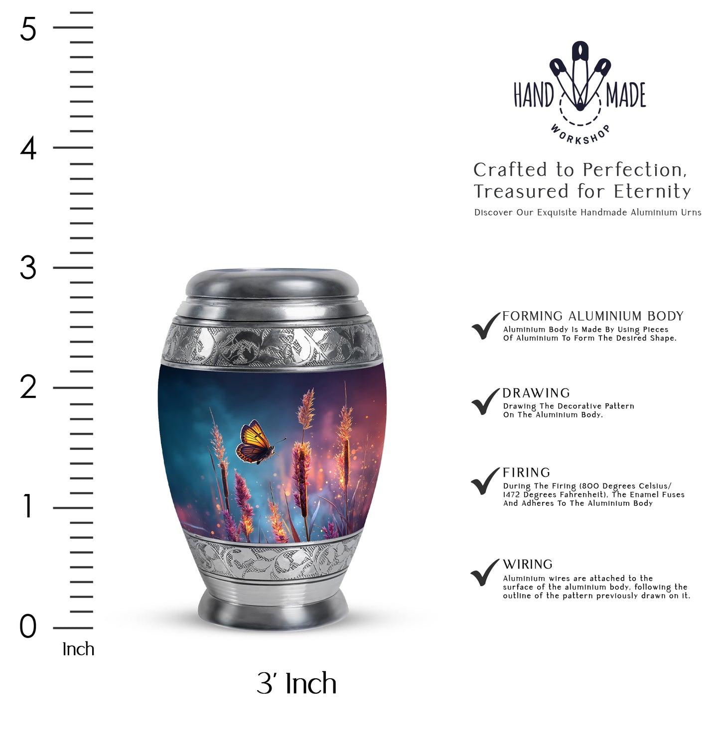 Powder Blue Butterfly Cremation Urn lifestyle display on memorial shelf - regal butterfly design with crown-inspired accents - mini keepsake memorial for portion of cremation ashes