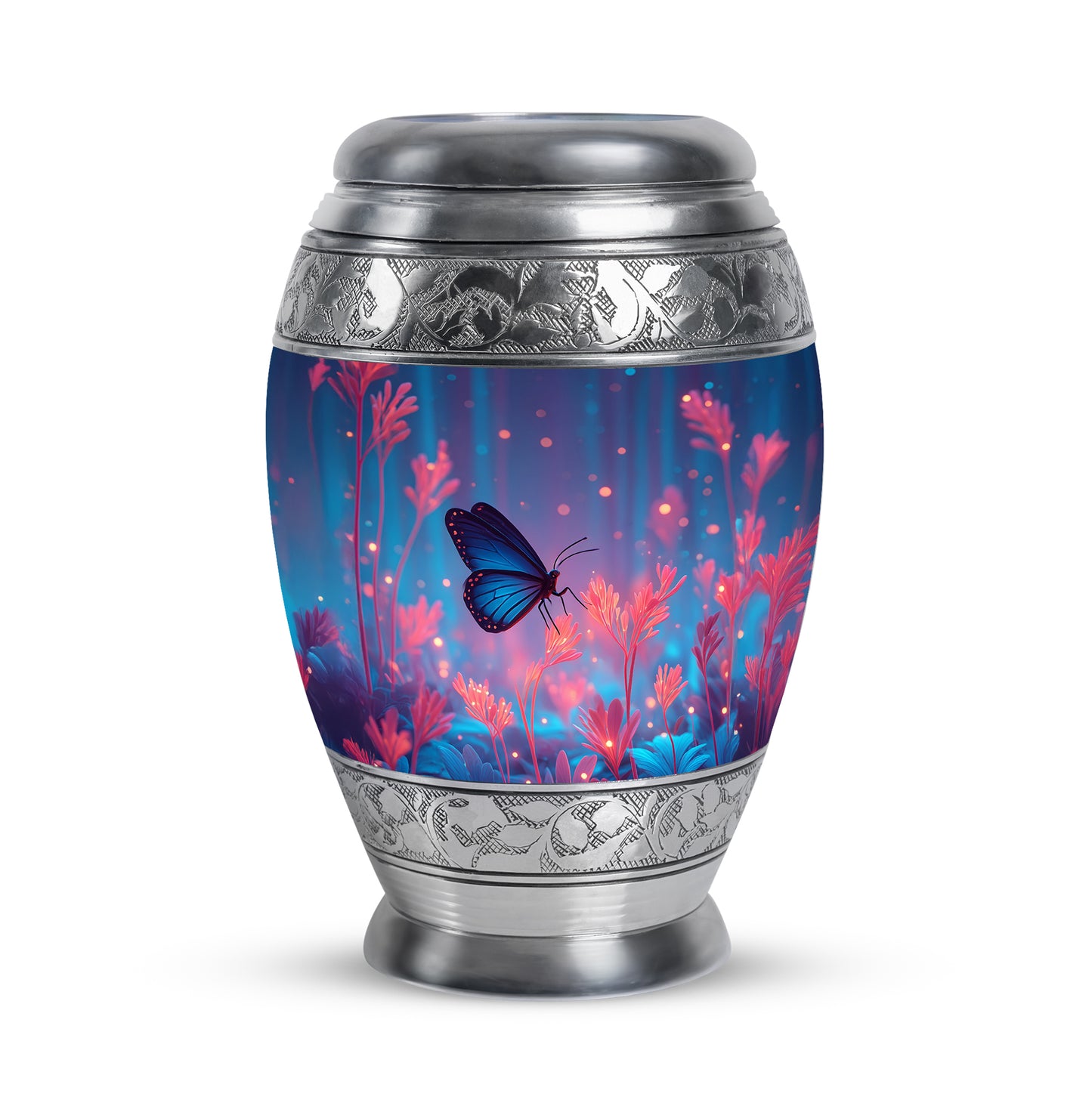 Personalized Blue Steadfast Butterfly Cremation Urns for Human Ashes - 10-inch, 200 cu in - Yatskia