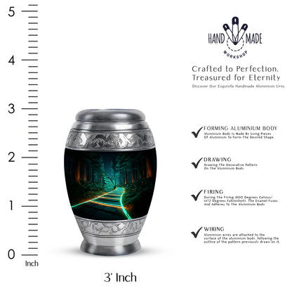 Charcoal Black Butterfly Cremation Urn lifestyle display on memorial shelf - royal butterfly engraving with decorative scrollwork - mini keepsake memorial for portion of cremation ashes
