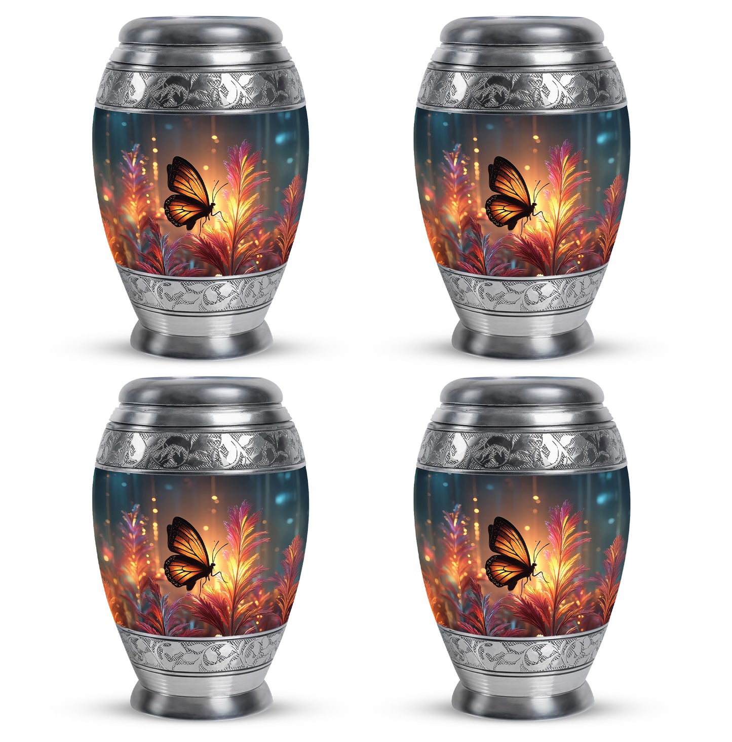 Sunrise Gold Butterfly Cremation Urn urn with complimentary velvet bag - regal butterfly design with crown-inspired accents - 10 inch aluminum urn for cremated remains