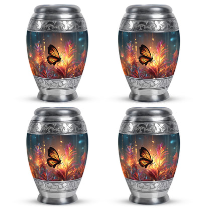 Sunrise Gold Butterfly Cremation Urn urn with complimentary velvet bag - regal butterfly design with crown-inspired accents - 10 inch aluminum urn for cremated remains