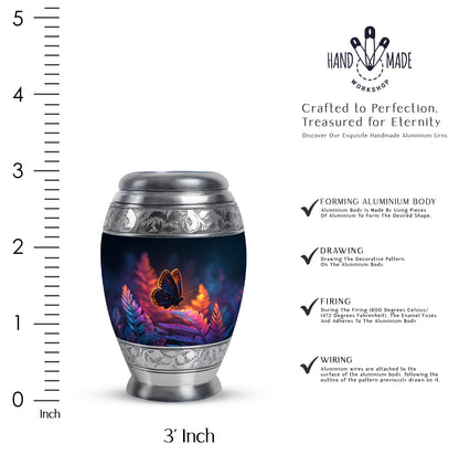 Pastel Blue Butterfly Cremation Urn lifestyle display on memorial shelf - regal butterfly design with crown-inspired accents - mini keepsake memorial for portion of cremation ashes