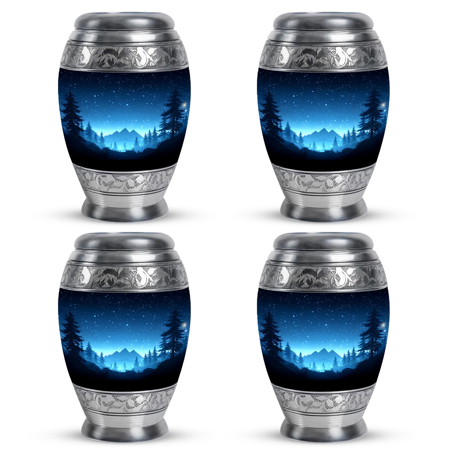 Icy Blue Blue Cremation Urn urn with complimentary velvet bag - regal blue design with crown-inspired accents - 10 inch aluminum urn for cremated remains