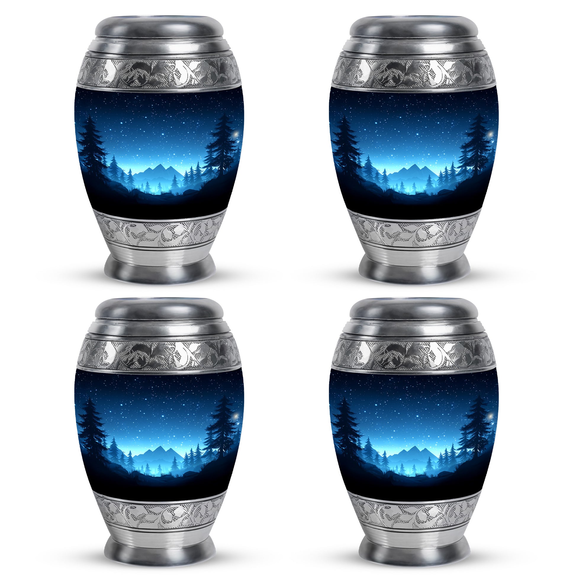 Icy Blue Blue Cremation Urn urn with complimentary velvet bag - regal blue design with crown-inspired accents - 10 inch aluminum urn for cremated remains
