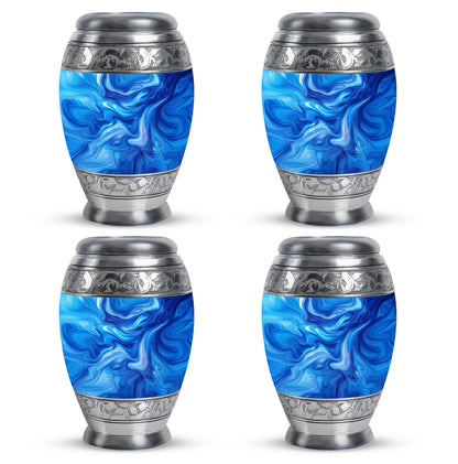 Cobalt Blue Blue Cremation Urn urn with complimentary velvet bag - royal blue engraving with decorative scrollwork - 10 inch aluminum urn for cremated remains