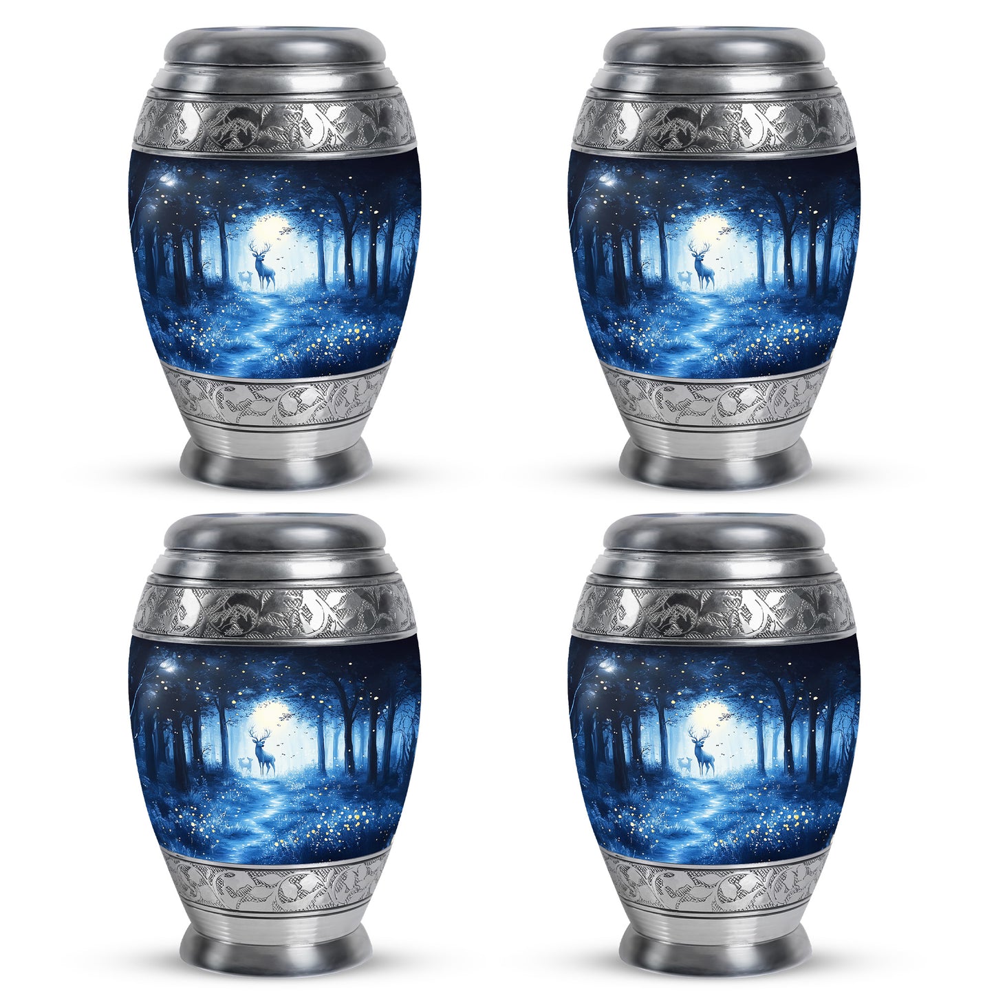 Sky Blue Blue Cremation Urn urn with complimentary velvet bag - ornate monarch-style blue relief on brushed aluminum - 10 inch aluminum urn for cremated remains