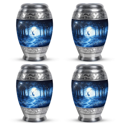Sky Blue Blue Cremation Urn urn with complimentary velvet bag - ornate monarch-style blue relief on brushed aluminum - 10 inch aluminum urn for cremated remains