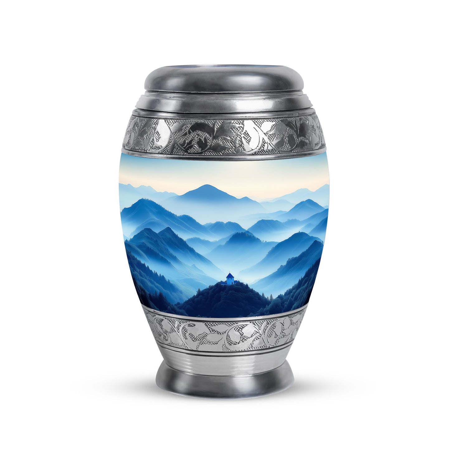 Silver Blue Comfort Cremation Urns for Human Ashes - 10-inch, 200 cu in - Yatskia