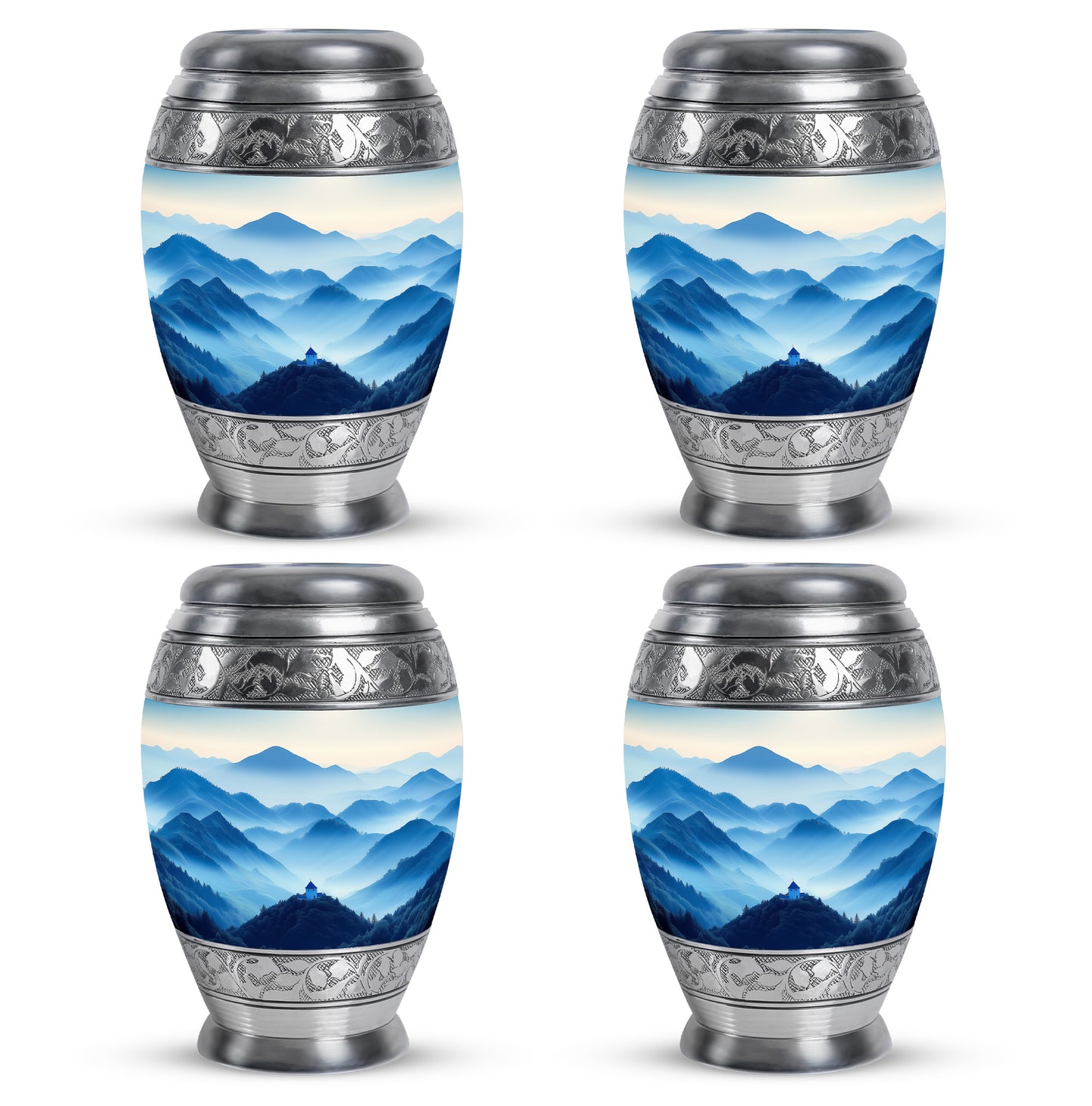 Sterling Silver Blue Cremation Urn urn with complimentary velvet bag - regal blue design with crown-inspired accents - 10 inch aluminum urn for cremated remains