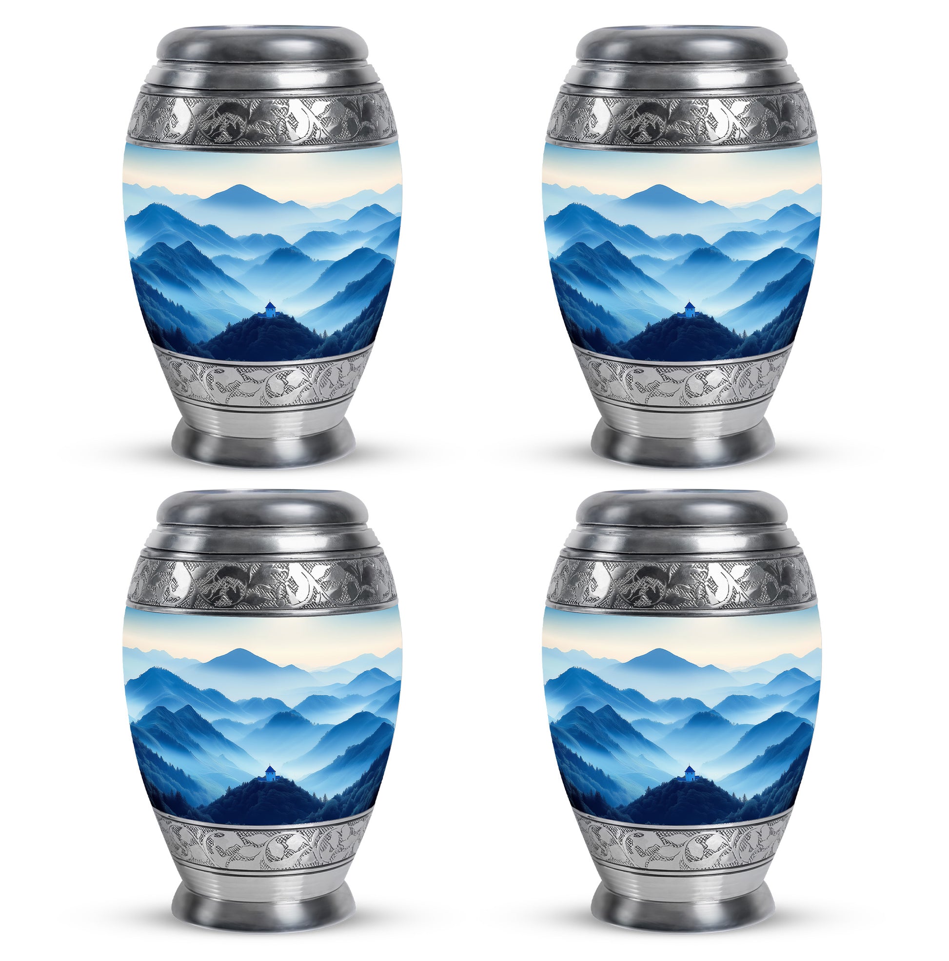Sterling Silver Blue Cremation Urn urn with complimentary velvet bag - regal blue design with crown-inspired accents - 10 inch aluminum urn for cremated remains