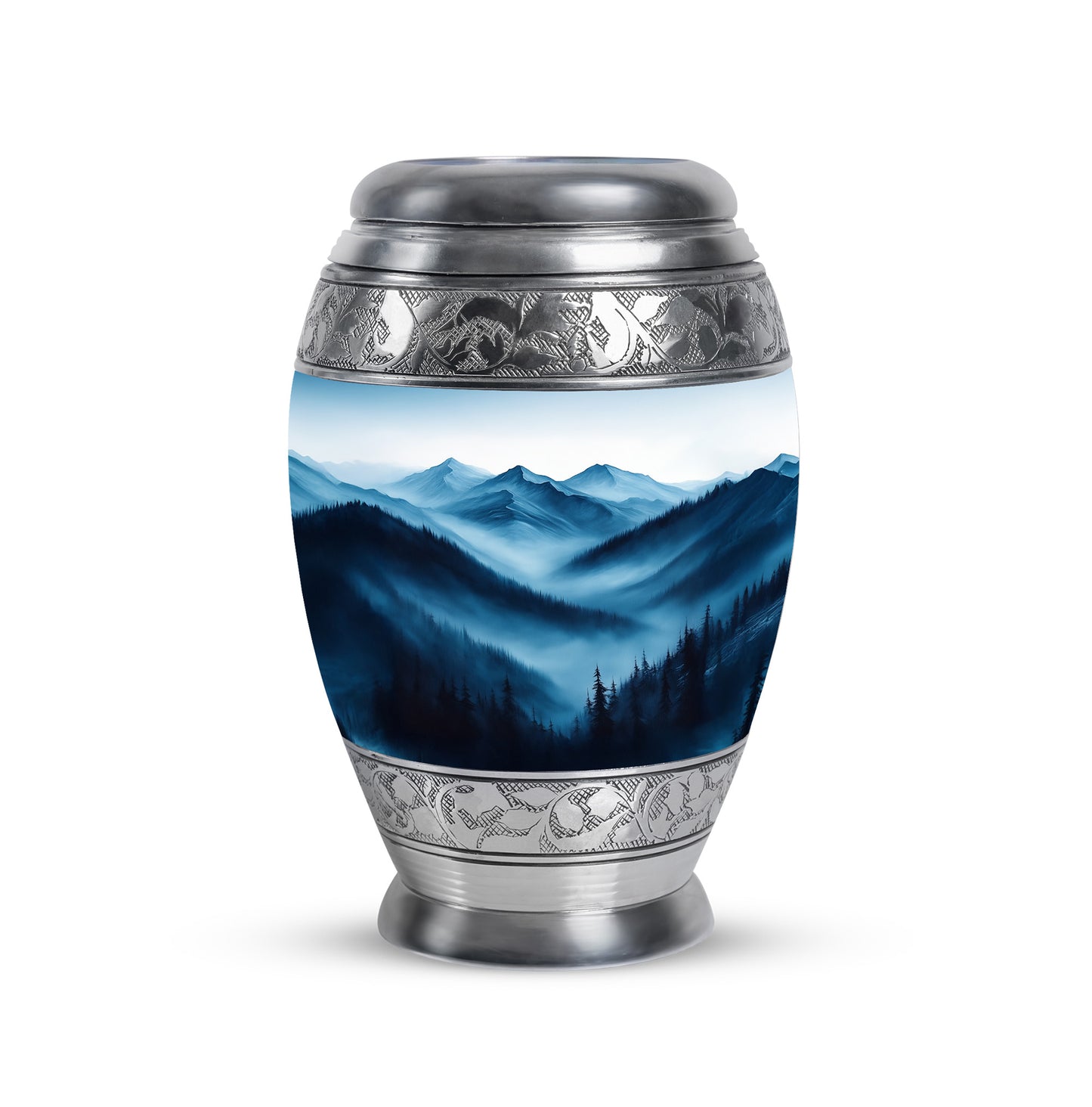 Ethereal Blue Memorial Cremation Urns - Silver 10-inch, 200 cu in - Yatskia