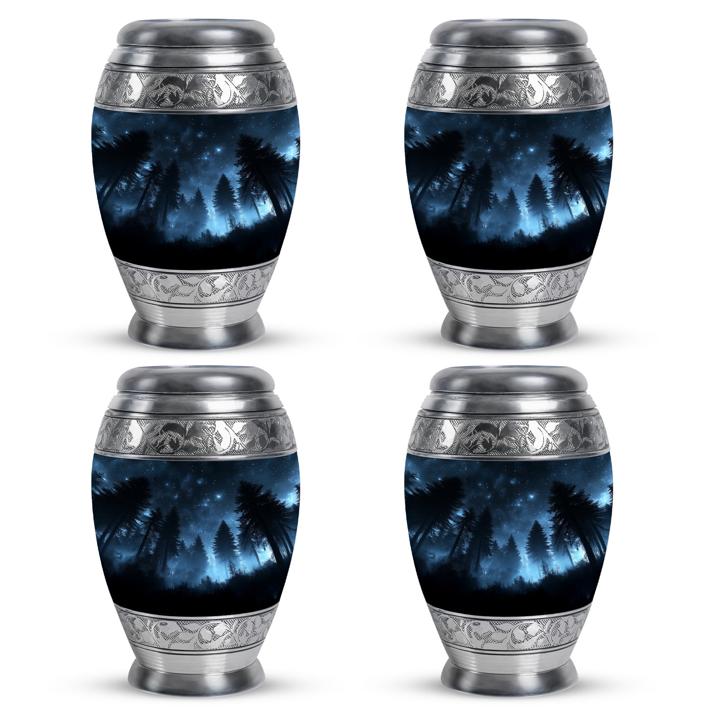 Obsidian Black Blue Cremation Urn urn with complimentary velvet bag - royal blue engraving with decorative scrollwork - 10 inch aluminum urn for cremated remains