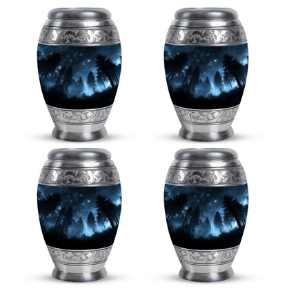 Obsidian Black Blue Cremation Urn urn with complimentary velvet bag - royal blue engraving with decorative scrollwork - 10 inch aluminum urn for cremated remains