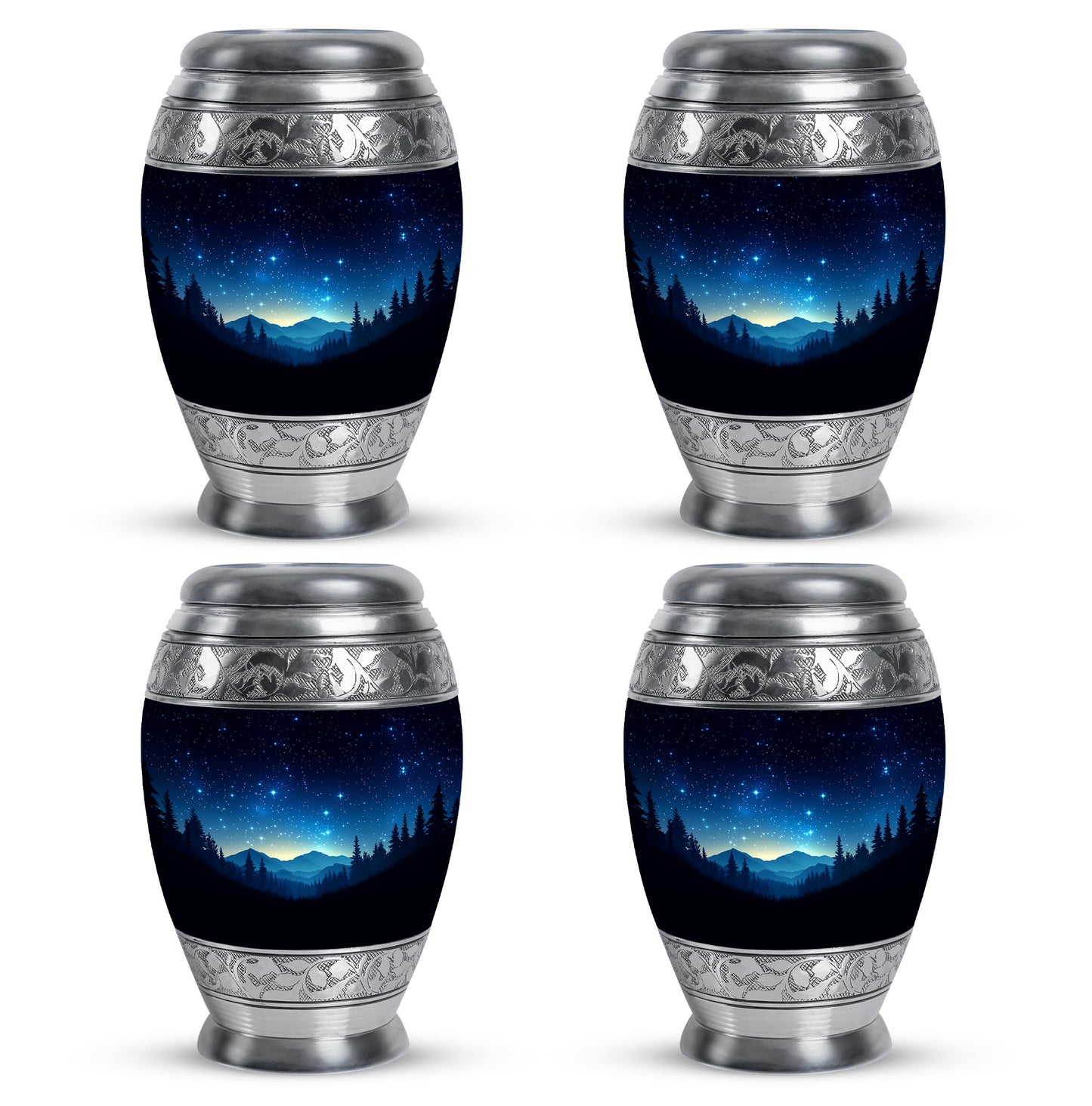 Deep Black Blue Cremation Urn urn with complimentary velvet bag - regal blue design with crown-inspired accents - 10 inch aluminum urn for cremated remains