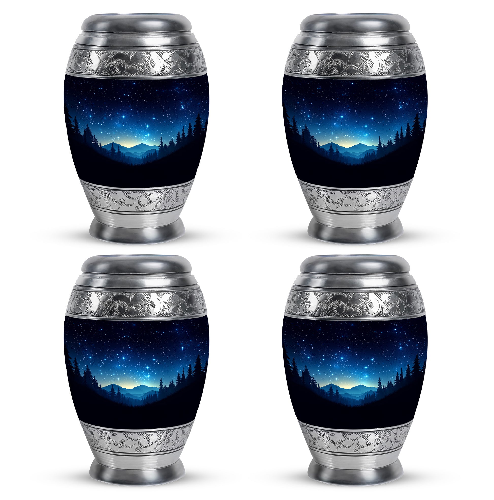 Deep Black Blue Cremation Urn urn with complimentary velvet bag - regal blue design with crown-inspired accents - 10 inch aluminum urn for cremated remains