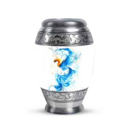 Harmonious Blue Cremation Urns for Human Ashes - Silver 10-inch - Yatskia
