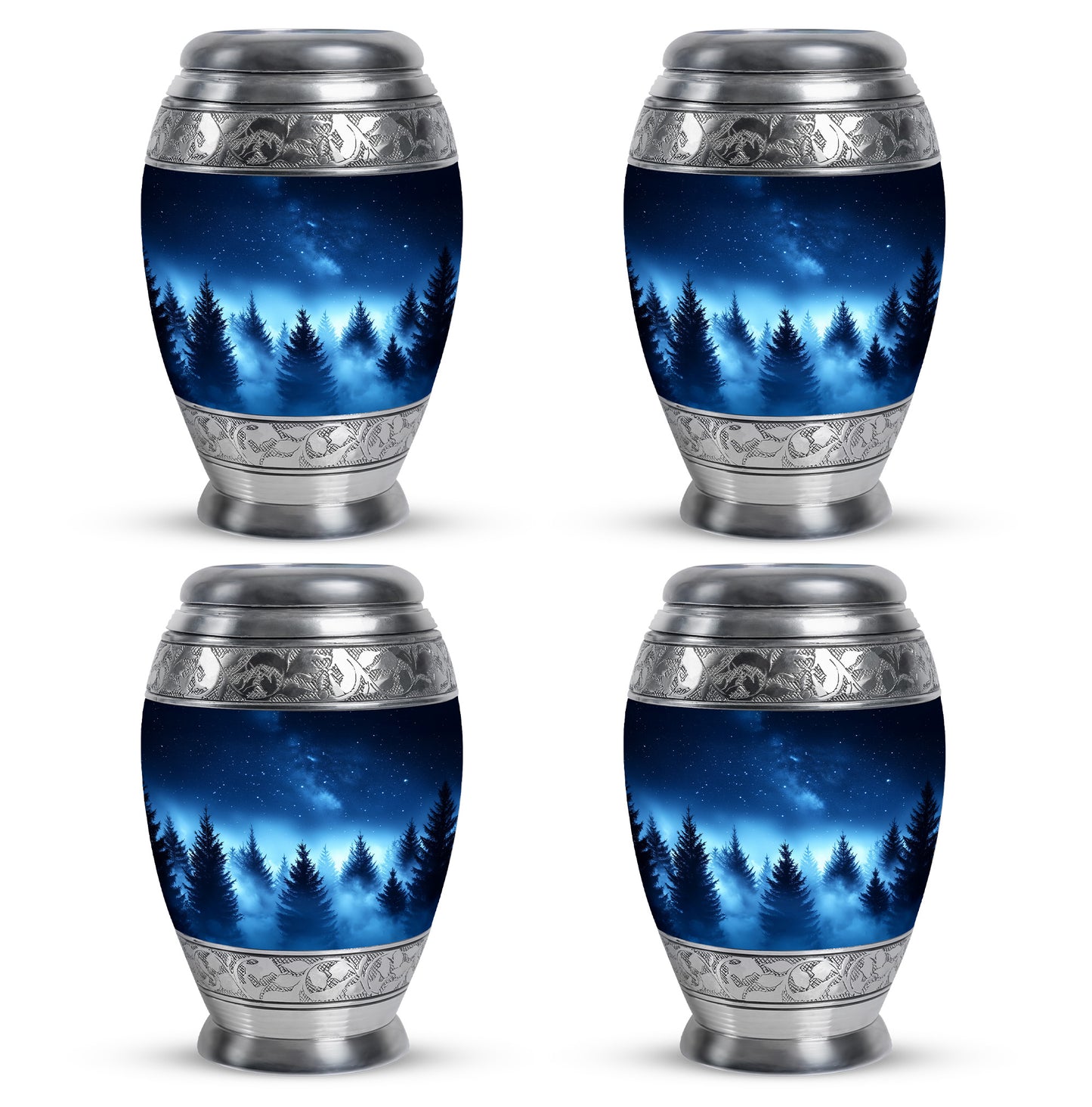 Sapphire Blue Blue Cremation Urn urn with complimentary velvet bag - royal blue engraving with decorative scrollwork - 10 inch aluminum urn for cremated remains