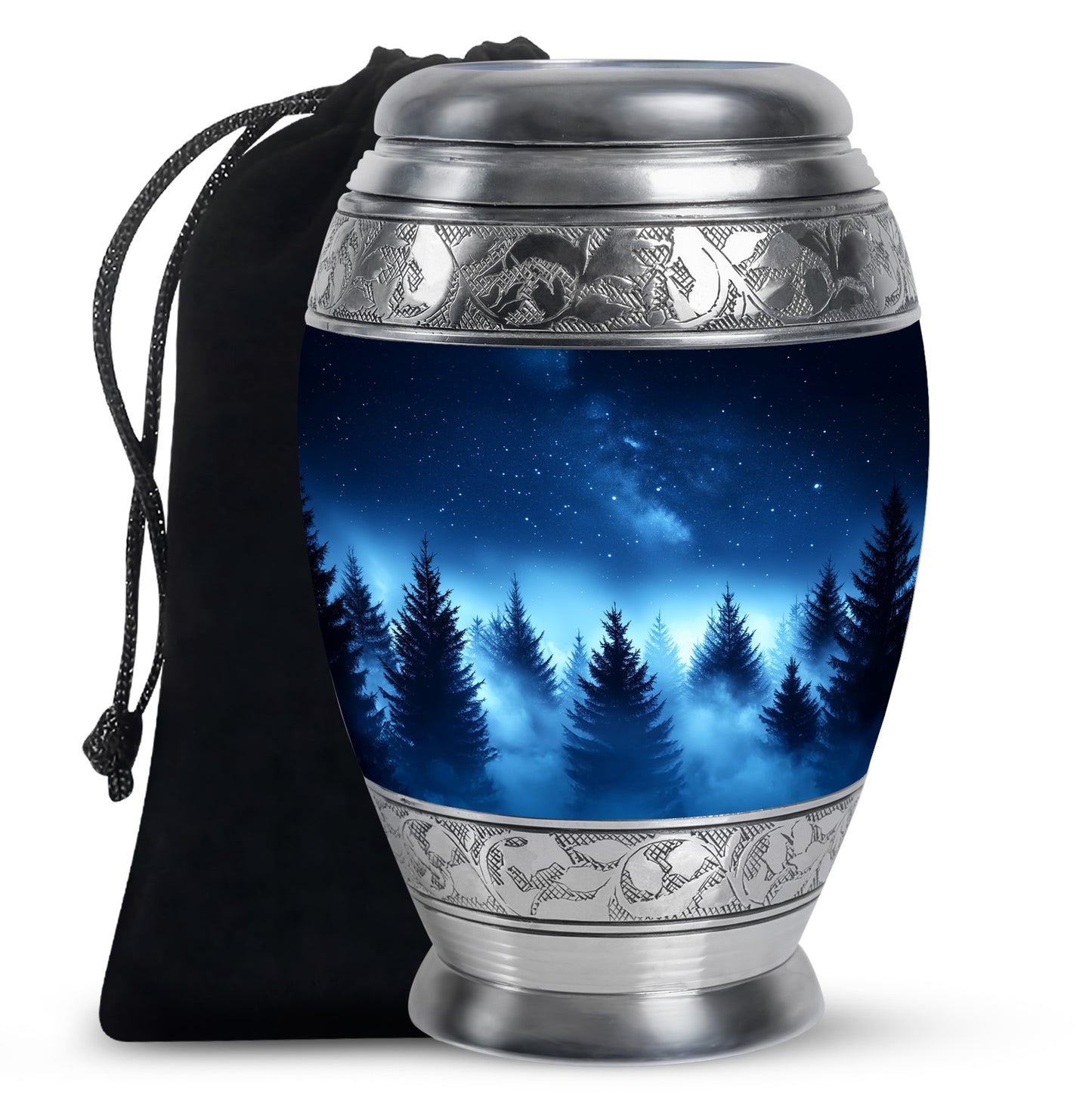 Icy Blue Blue Cremation Urn back view with polished surface - regal blue design with crown-inspired accents - full-size 10 inch 200 cubic inch adult cremation urn