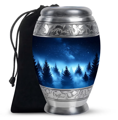 Icy Blue Blue Cremation Urn back view with polished surface - regal blue design with crown-inspired accents - full-size 10 inch 200 cubic inch adult cremation urn