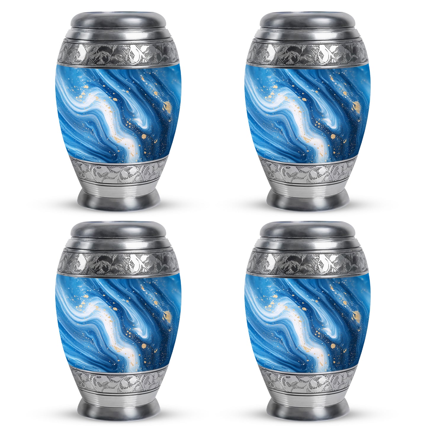 Pastel Blue Blue Cremation Urn urn with complimentary velvet bag - regal blue design with crown-inspired accents - 10 inch aluminum urn for cremated remains