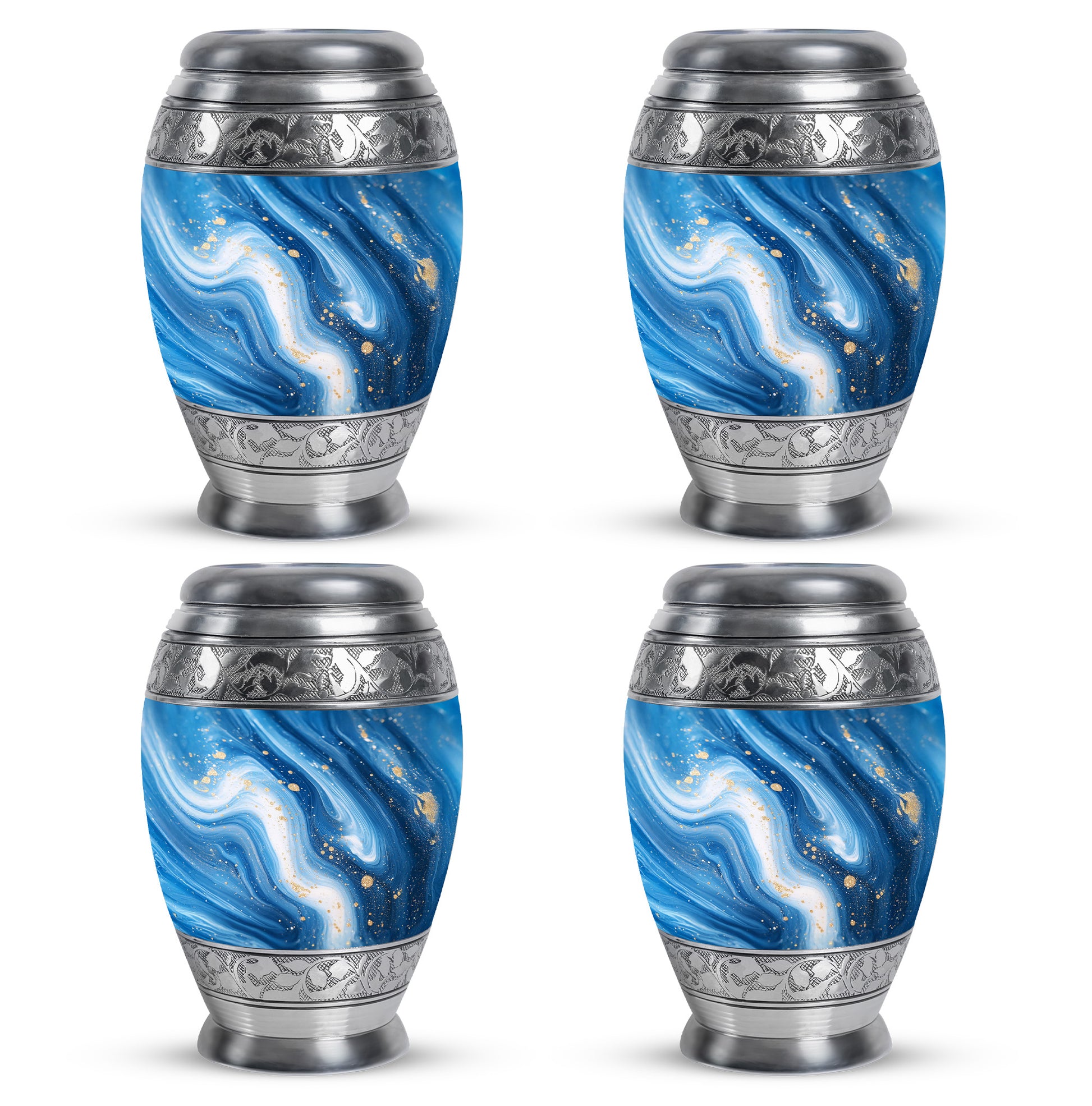 Pastel Blue Blue Cremation Urn urn with complimentary velvet bag - regal blue design with crown-inspired accents - 10 inch aluminum urn for cremated remains