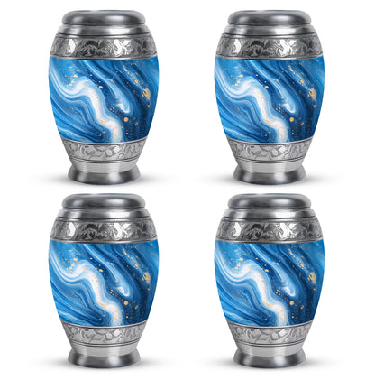 Pastel Blue Blue Cremation Urn urn with complimentary velvet bag - regal blue design with crown-inspired accents - 10 inch aluminum urn for cremated remains