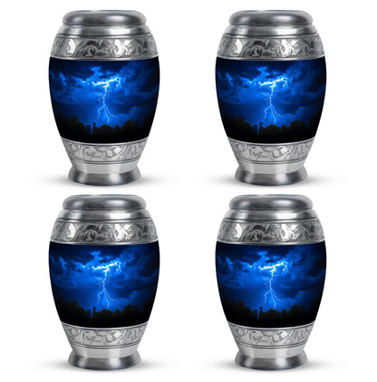 Bright Blue Blue Cremation Urn urn with complimentary velvet bag - royal blue engraving with decorative scrollwork - 10 inch aluminum urn for cremated remains